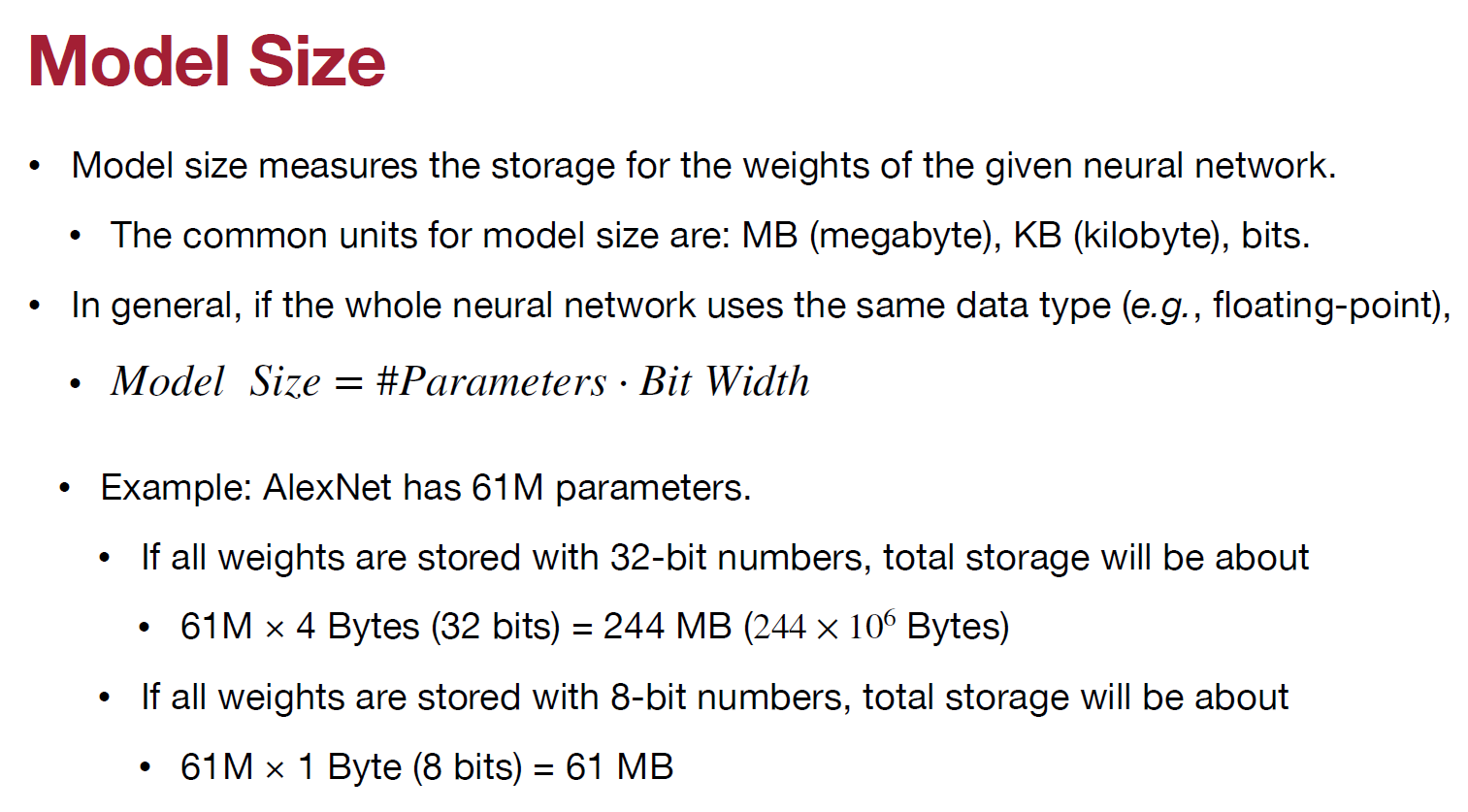 Model Size Calculation and Data Types
